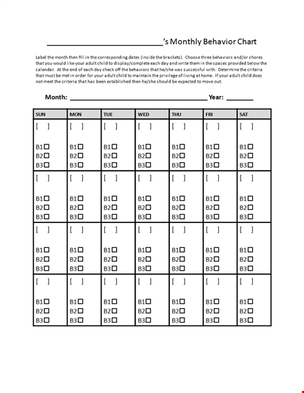 printable monthly behavior chart for effective behavior tracking template