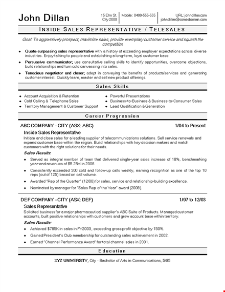 inside sales executive resume template