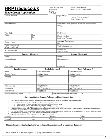 credit application form | easily apply with our simple conditions & terms template