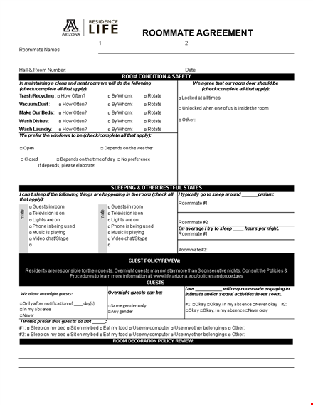 download roommate agreement template - efficiently manage alcohol, guests & more template