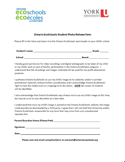 school photo release form template for child image in ontario ecoschools template