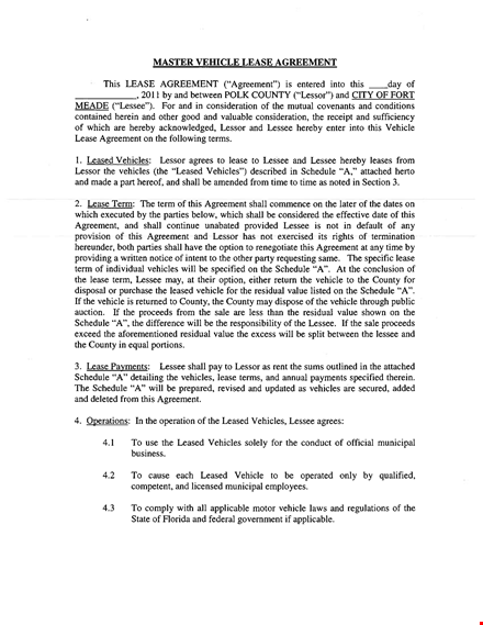 vehicle lease agreement template | free download | easy to use template