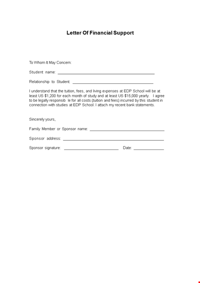 letter of support for students: sponsorship and tuition assistance template