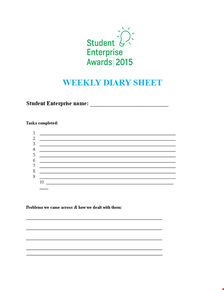 student enterprise diary sheet - weekly diary sheet template template