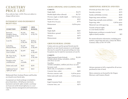 cemetery price list form template