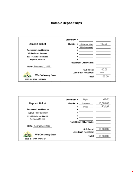 deposit slip sample template template