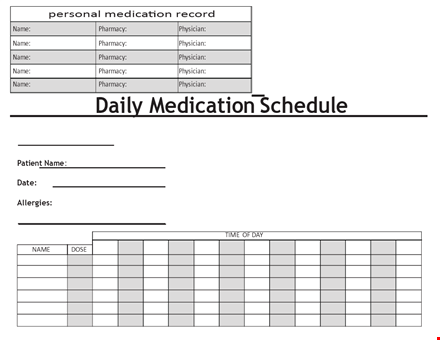 Daily Medication Schedule Template for Patient Medication