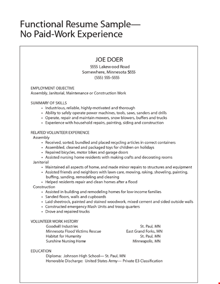 functional work experience resume sample template