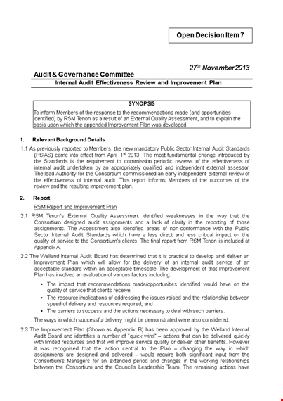 internal audit strategic improvement plan template