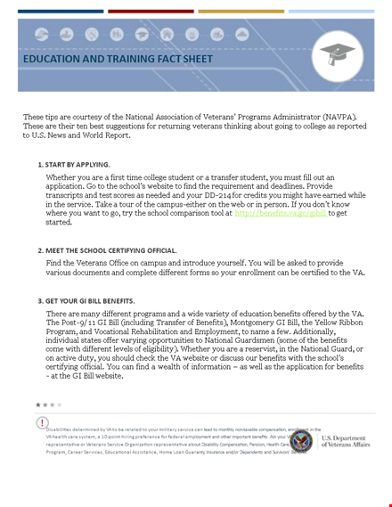 fact sheet template - benefits for students and veterans at school template