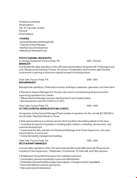 restaurant marketing manager resume template