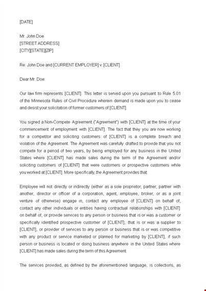 cease and desist template for client agreement and current customers template