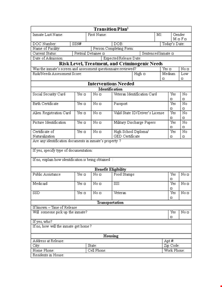 transition plan template - streamline inmate reintegration template