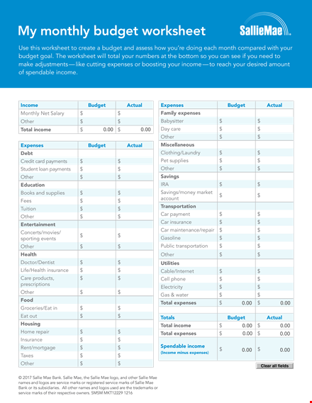 monthly sheet in pdf template