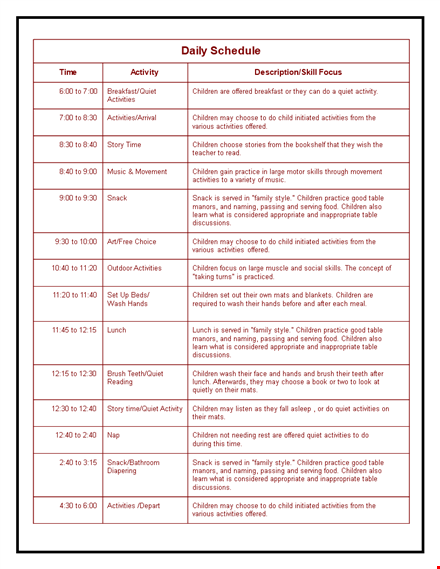 daily schedule template word sample template