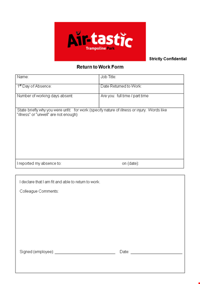 return to work form | absence documentation | signed template