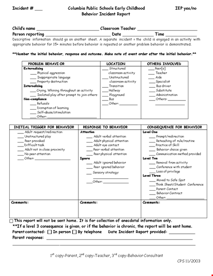 sample behavior incident report template