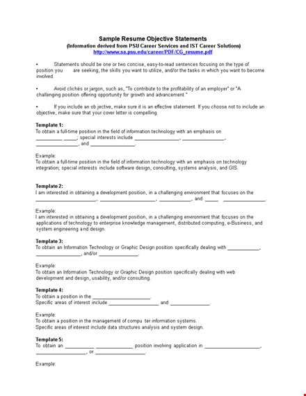 generic resume objective example template