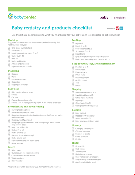 printable baby register and product checklist template