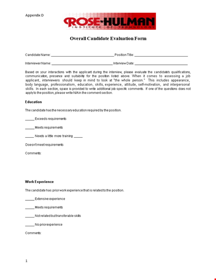 overall candidate evaluation form template