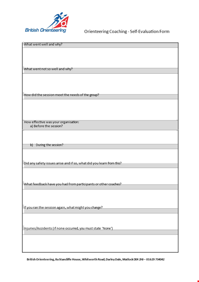 self evaluation examples for coaching sessions and orienteering template