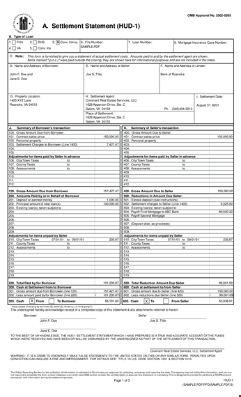 loan settlement statement example template