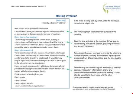 invitation template for office meetings and teleconferences template