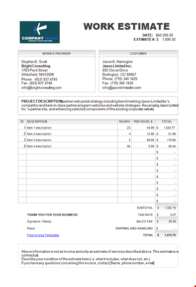 free estimate template - create professional estimates | phone: template