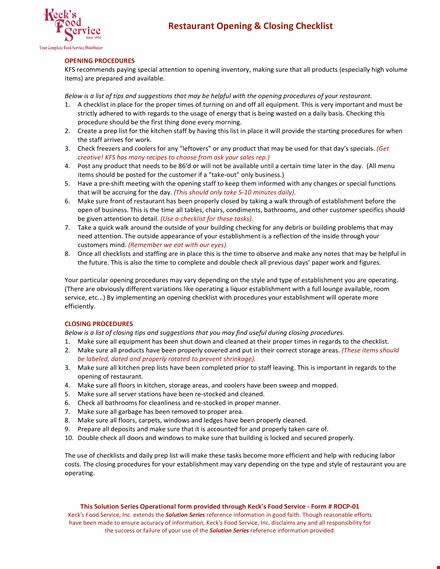 properly execute roc opening & closing procedures template