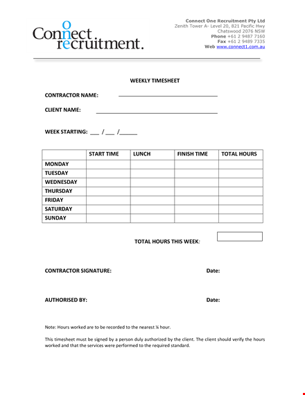 contractor time sheet template | track client, contractor hours | connect efficiently template