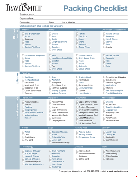 travel packing list template - organize your packing easily template