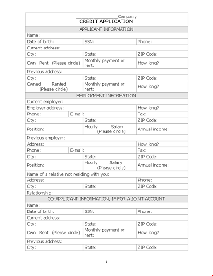 easy-to-use credit application form | apply for credit today template