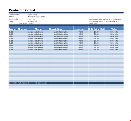 create a professional price list with product samples and descriptions | free download template