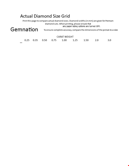 compare diamond sizes - ensure actual diamond size with our chart | gemnation template