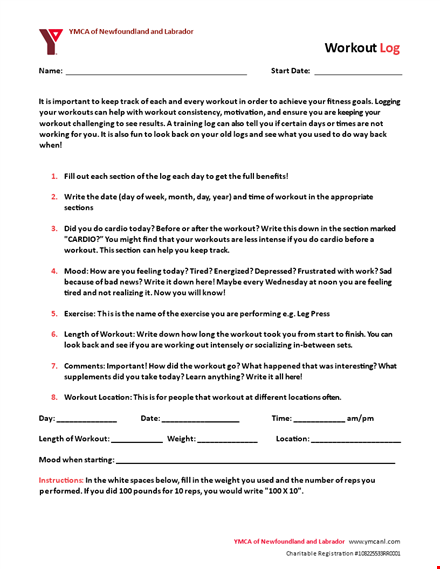 printable training workout log template