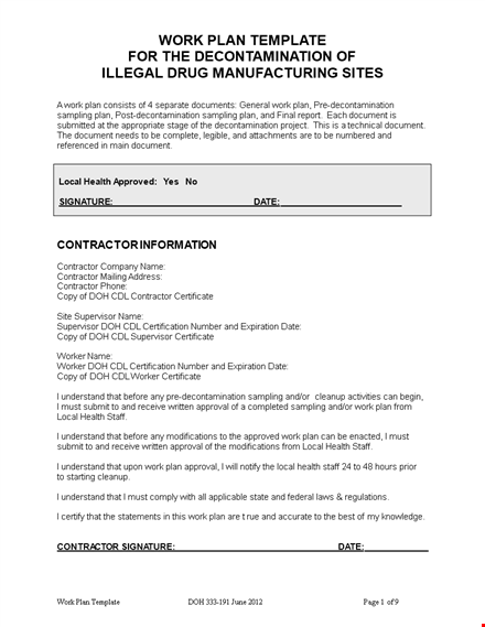 effective work plan template for sampling & decontamination | sample & numbers template