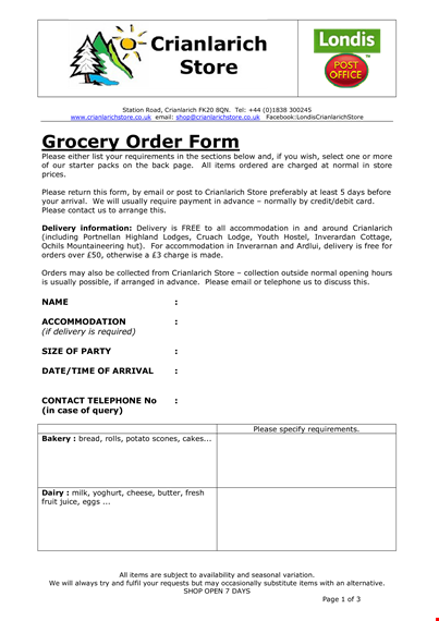 order form - buy fresh items at crianlarich store template