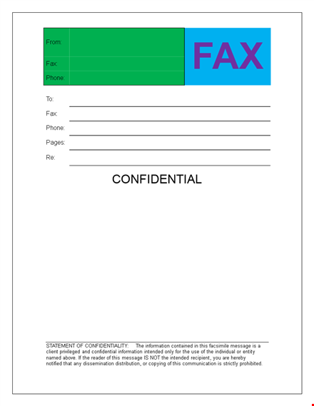 confidential fax cover sheet template - send your message and information securely via phone template