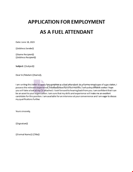 application for employment as a fuel attendant template