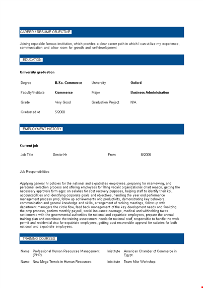 senior hr executive resume template