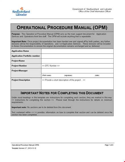 instruction manual template: complete application diagram, description & database guidance template