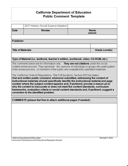 comment card template - create engaging social content | california public education template