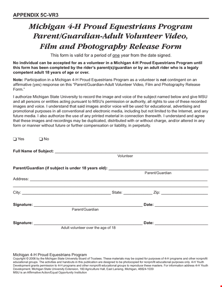 download michigan photo release form for parents, guardians & adult volunteers template