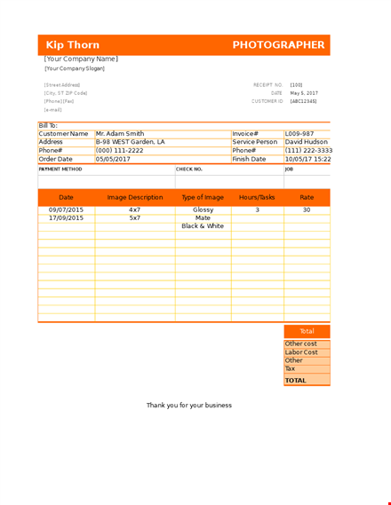 sample photography template