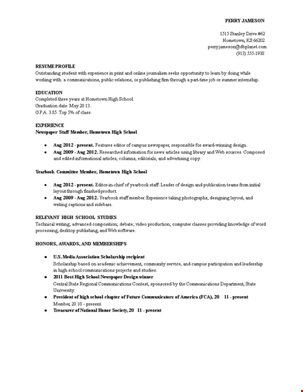 sample resume profile example template