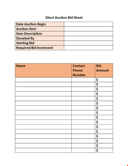 silent auction bid sheet - track your bids easily template