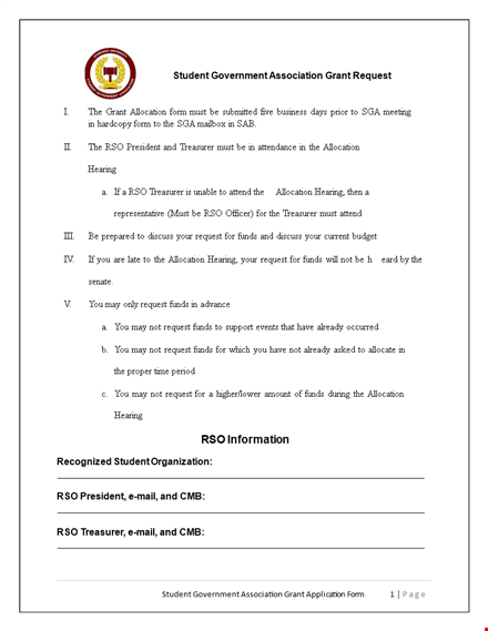 sga grant application form template