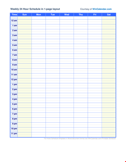 week hourly schedule template template