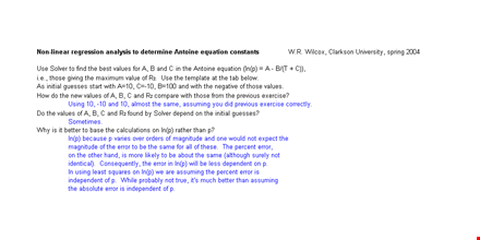 nonlinear regression analysis excel template