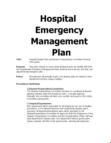 Emergency Management Plan For Hospitals Ensure Safety And Preparedness In Times Of Disasters 9673